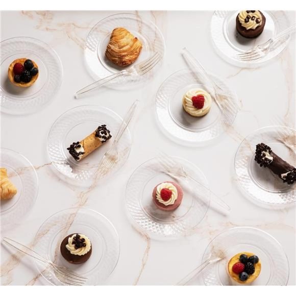 100 Clear Plastic Plates, 6.25" Clear Plastic Dessert Plates, Round Party Plates - Picture 6 of 7